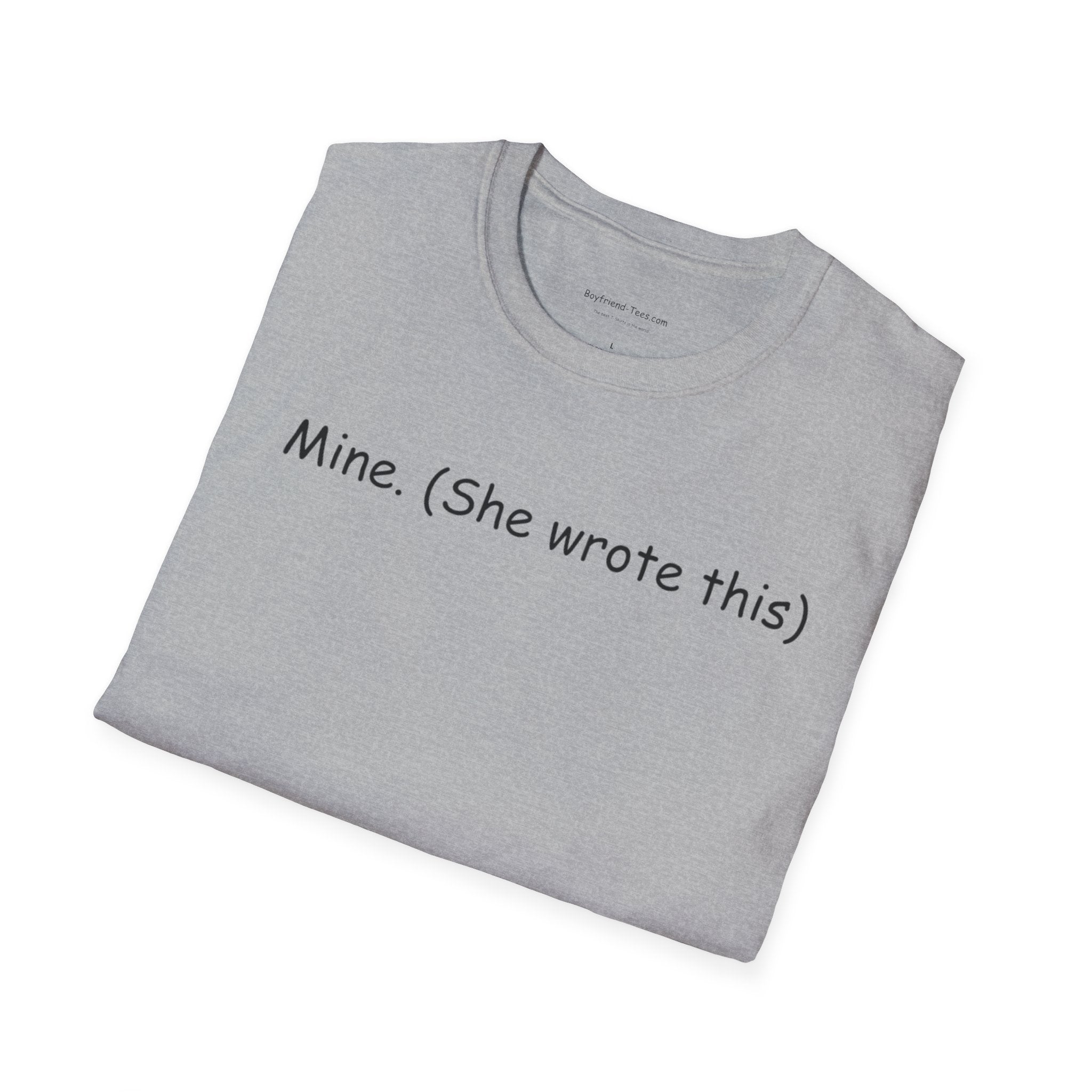 Personalized Unisex Softstyle T-Shirt - "Mine. (She wrote this)" - Cute Gift, Casual Wear, Feminine Charm, Everyday Outfit, Unique [...]
